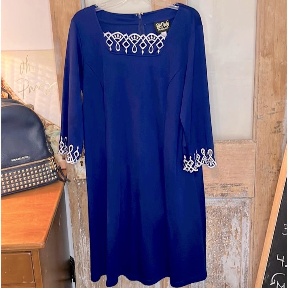 Bob Mackie Blue Midi Dress Large Embroidery